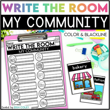 Preview of Write the Room:  My Community Vocabulary - Community Buildings Literacy Center
