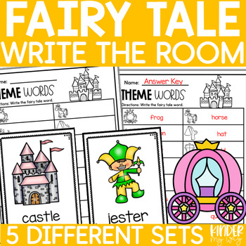 Preview of Fairy Tale Write The Room Kindergarten Center Math Literacy Activities