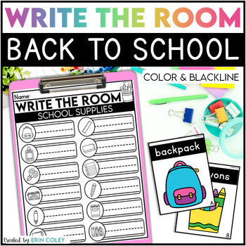 Preview of Write the Room: School Supplies - Back to School Literacy Center FREEBIE