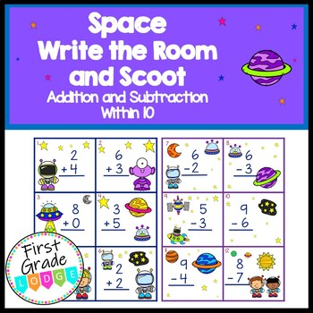 Preview of Write the Room/Scoot Space Theme - Addition and Subtraction Within 10