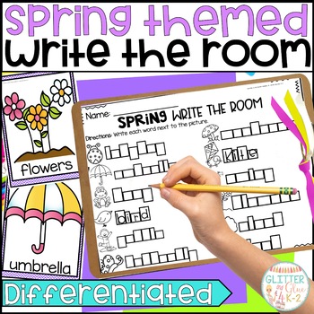 Preview of Spring Themed Differentiated Write the Room Activity - Kindergarten Center