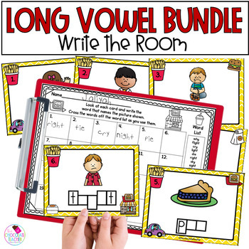 Preview of Long Vowels - CVCE - Vowel Teams - Write the Room - Fun Phonics - BUNDLE