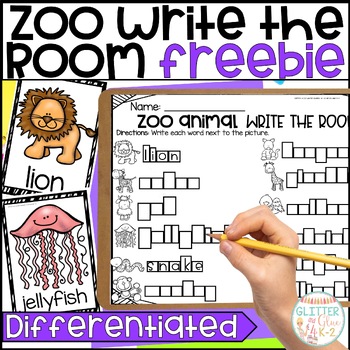 Preview of Zoo Animal Differentiated Write the Room - Kindergarten Literacy Center - Free