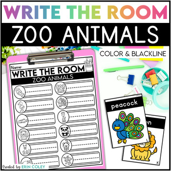 Preview of Write the Room: Zoo Animals Vocabulary - Differentiated Literacy Center for K-2