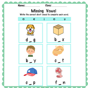 Write the correct short vowel worksheet 60 words. by It me digital Art