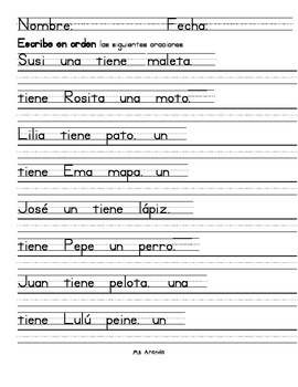 write the scrambled sentences in order in spanish tpt