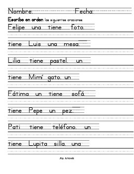 Write the scrambled sentences in order (In Spanish) | TPT