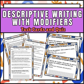 Preview of Write with Flair: Using Modifiers for Descriptive Writing | 40 Task Cards & Quiz