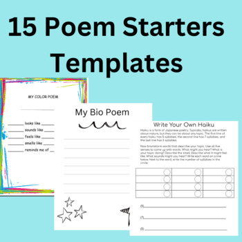 Preview of Poem starters printable templates for Elementary poetry unit