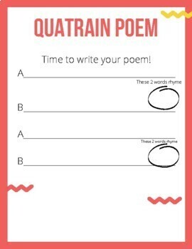 Write your own Quatrain Poem poetry template printable | TPT
