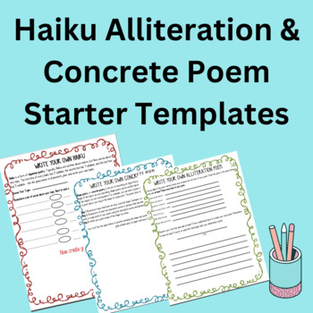 Preview of Write your own poetry-Haiku, Alliteration, Concrete poem starter templates