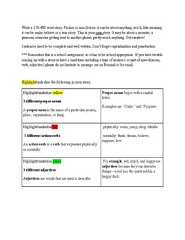 Preview of Write your story (parts of speech, types of sentences)