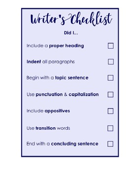 Preview of Writer's Checklist