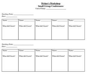 Preview of Writer's Workshop Small Group Conference Log