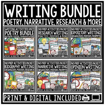 Preview of Narrative Biography Poetry Writing Prompts Research Opinion Graphic Organizers