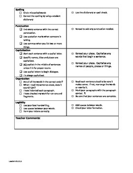 Writers Checklist by TeacherJackie | Teachers Pay Teachers