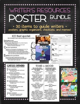 Preview of Writer's Resources BUNDLE WITH EXTRAS: posters + handouts for a writer's corner