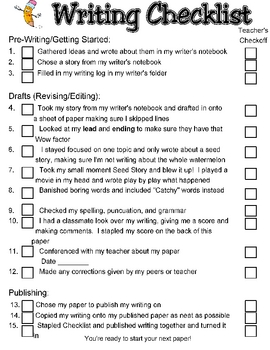 writers workshop checklist by jenny peterson teachers pay teachers