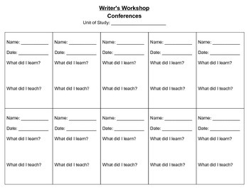 Preview of Writer's Workshop Conference Log