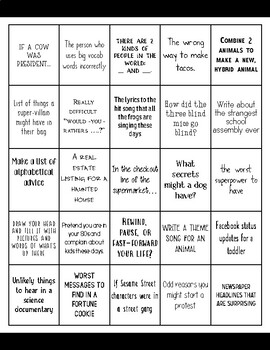 Writers Workshop Free-Write Prompt Bingo #3 by Secondary Chances