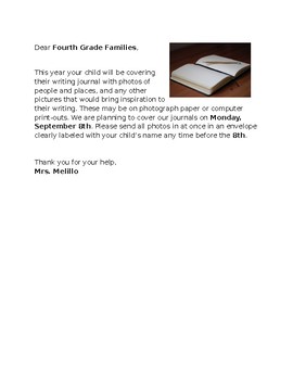 Preview of Writers Workshop Journal Cover Letter to Parents (Editable)