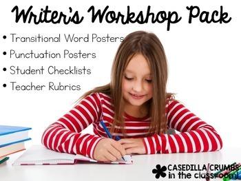 Preview of Writers Workshop Pack Transitional Word Posters Rubric Checklist