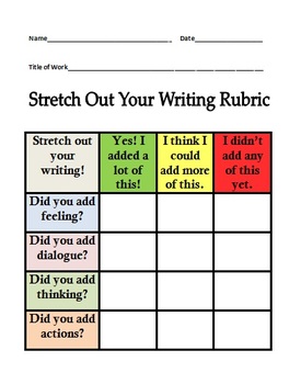 Preview of Writer's Workshop Small Moments Stretch Out Your Writing Rubric