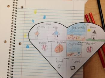 Preview of Writer's World Notebook Heart Map Activity