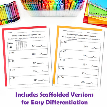 writing 2 4 digit numbers in expanded and word form practice worksheets