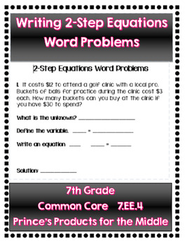 Preview of Writing 2- Step Equations from Word Problems