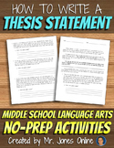 Writing A Thesis Statement: Persuasive Essay Position Activity