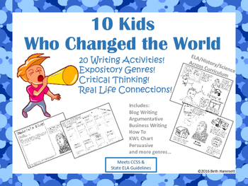 Preview of Writing Activities 10 Kids Who Changed the World