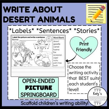 Preview of Writing Activities: Desert Animals (labels, sentences, stories)