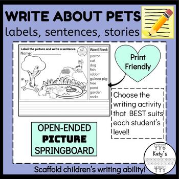 Preview of Writing Activities: Pets (labels, sentences, stories)