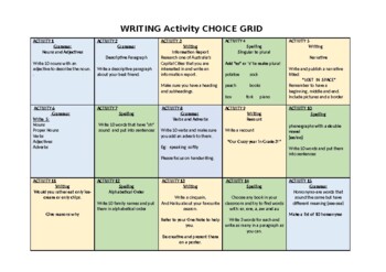 Preview of Writing Activity Grid