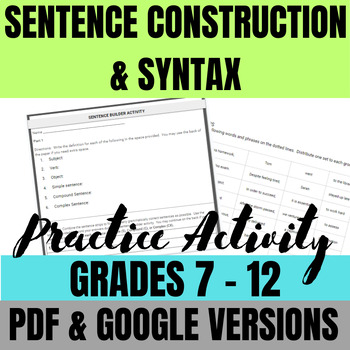 Preview of Writing Activity: Sentence Construction & Syntax, Digital Resource & PDF