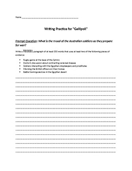 Preview of Writing Activity for "Gallipoli": Preparations for War