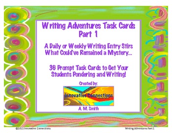 Preview of Writing Adventures Task Cards Part 1: 36 Prompts and Response Handout