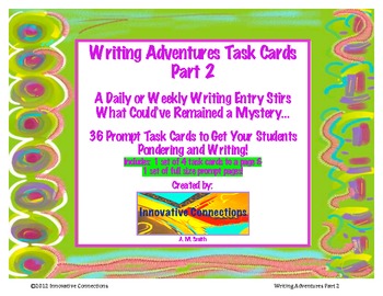 Preview of Writing Adventures Task Cards Part 2: 36 Prompt Cards, Response Sheet