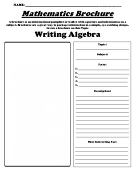 Preview of Writing Algebra "Informational Brochure" Worksheet & WebQuest