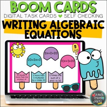 Preview of Writing Algebraic Equations Boom Cards Matching Activity