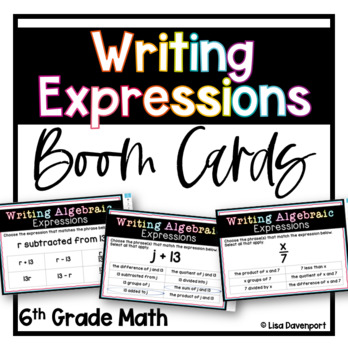 Preview of Writing Algebraic Expressions - 6th Grade Math Boom Cards