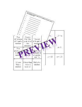 Preview of Writing Algebraic Expressions Activity