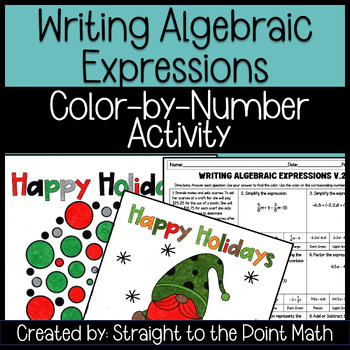 Preview of Writing Algebraic Expressions Activity | Color by Number | Winter Holidays
