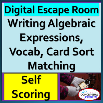 Preview of Writing Algebraic Expressions DIGITAL ESCAPE ROOM | Expressions Escape Room 