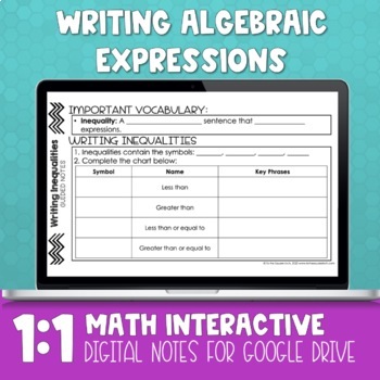Preview of Writing Algebraic Expressions Digital Notes