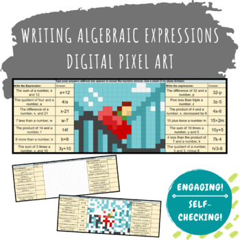 Preview of Writing Algebraic Expressions Digital Pixel Art- fun activity for google sheets
