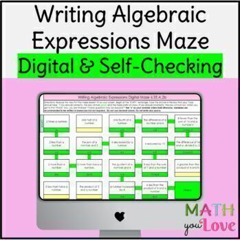 Preview of Writing Algebraic Expressions Digital Self Checking MAZE Activity 