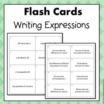 Preview of Writing Algebraic Expressions Flash Cards  6.EE.2