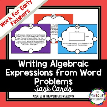 Preview of Writing Algebraic Expressions From Word Problems Task Cards